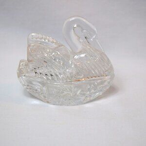 VTG Crystal Swan Bird on Nest Trinket Dish